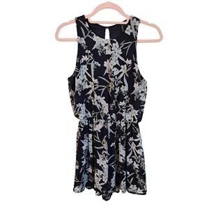 Final Touch Floral Romper Black Sleeveless‎ Keyhole Back Made in USA Size S